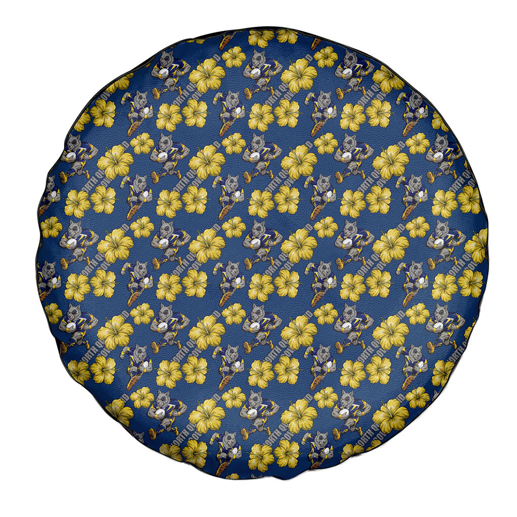 North Queensland Cowboys Spare Tire Cover Tropical Hibiscus Floral Seamless Rugby Mascot