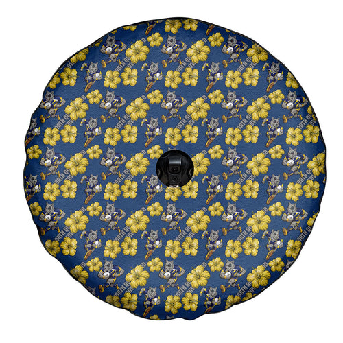 North Queensland Cowboys Spare Tire Cover Tropical Hibiscus Floral Seamless Rugby Mascot