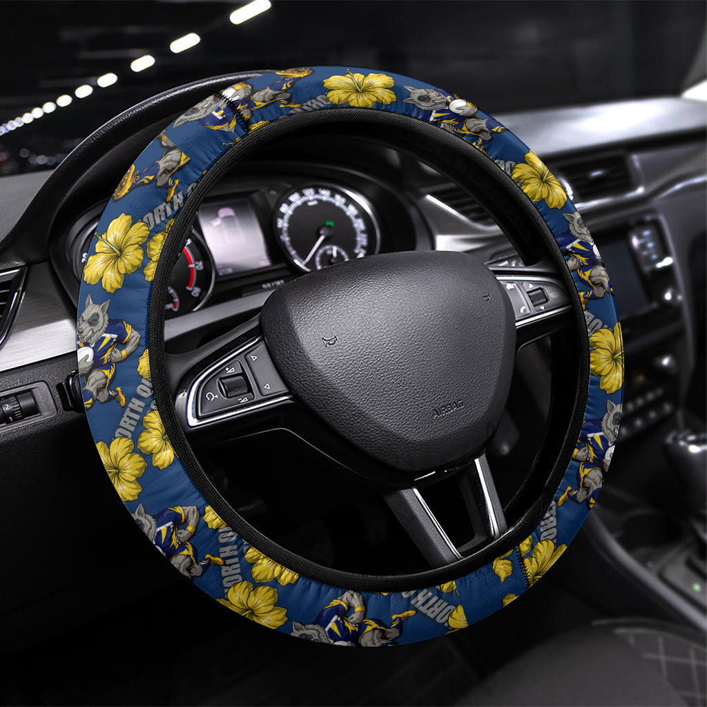 North Queensland Cowboys Steering Wheel Cover Tropical Hibiscus Floral Seamless Rugby Mascot