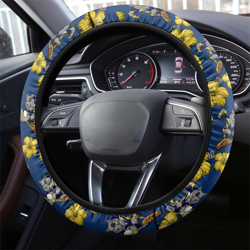 North Queensland Cowboys Steering Wheel Cover Tropical Hibiscus Floral Seamless Rugby Mascot