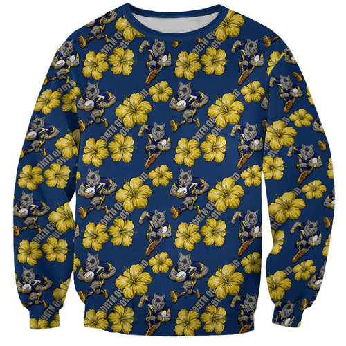North Queensland Cowboys Sweatshirt Tropical Hibiscus Floral Seamless Rugby Mascot