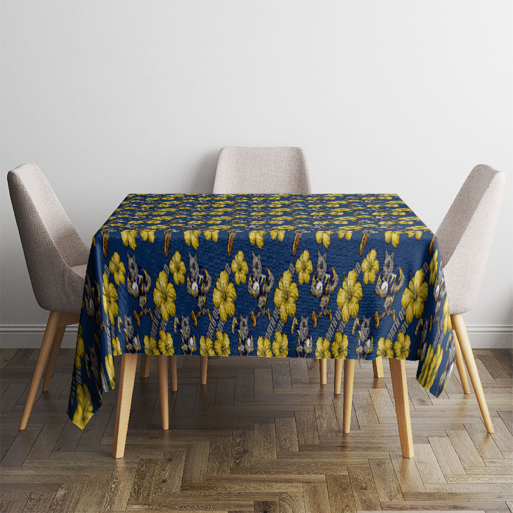 North Queensland Cowboys Tablecloth Tropical Hibiscus Floral Seamless Rugby Mascot