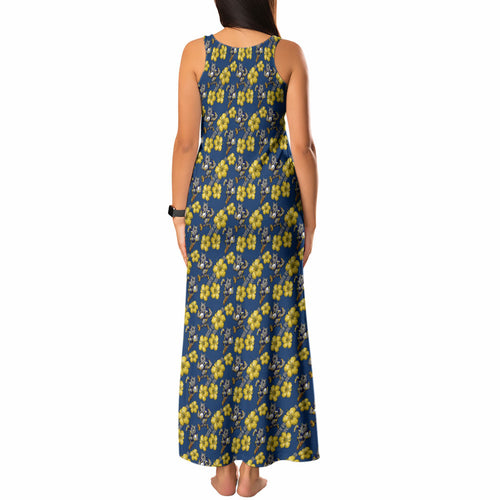 North Queensland Cowboys Tank Maxi Dress Tropical Hibiscus Floral Seamless Rugby Mascot