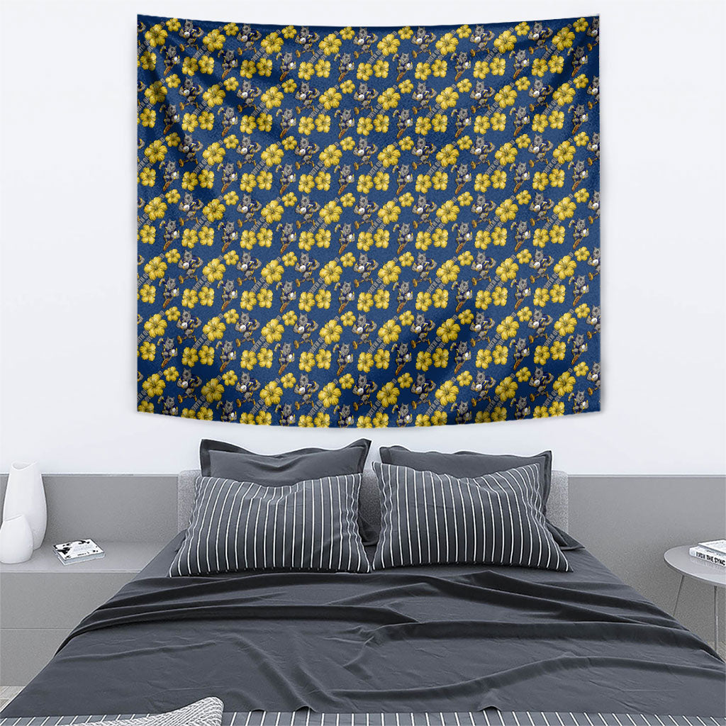 North Queensland Cowboys Tapestry Tropical Hibiscus Floral Seamless Rugby Mascot