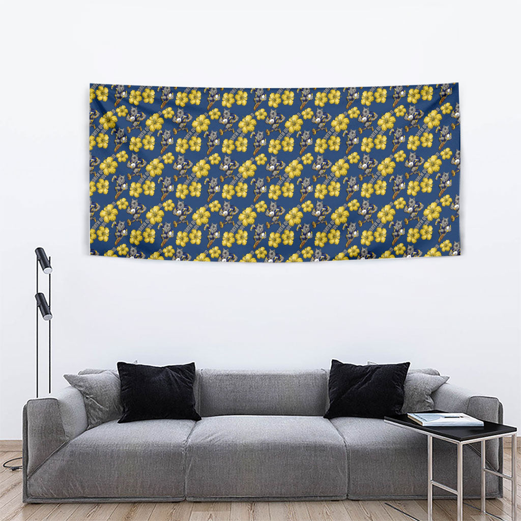 North Queensland Cowboys Tapestry Tropical Hibiscus Floral Seamless Rugby Mascot