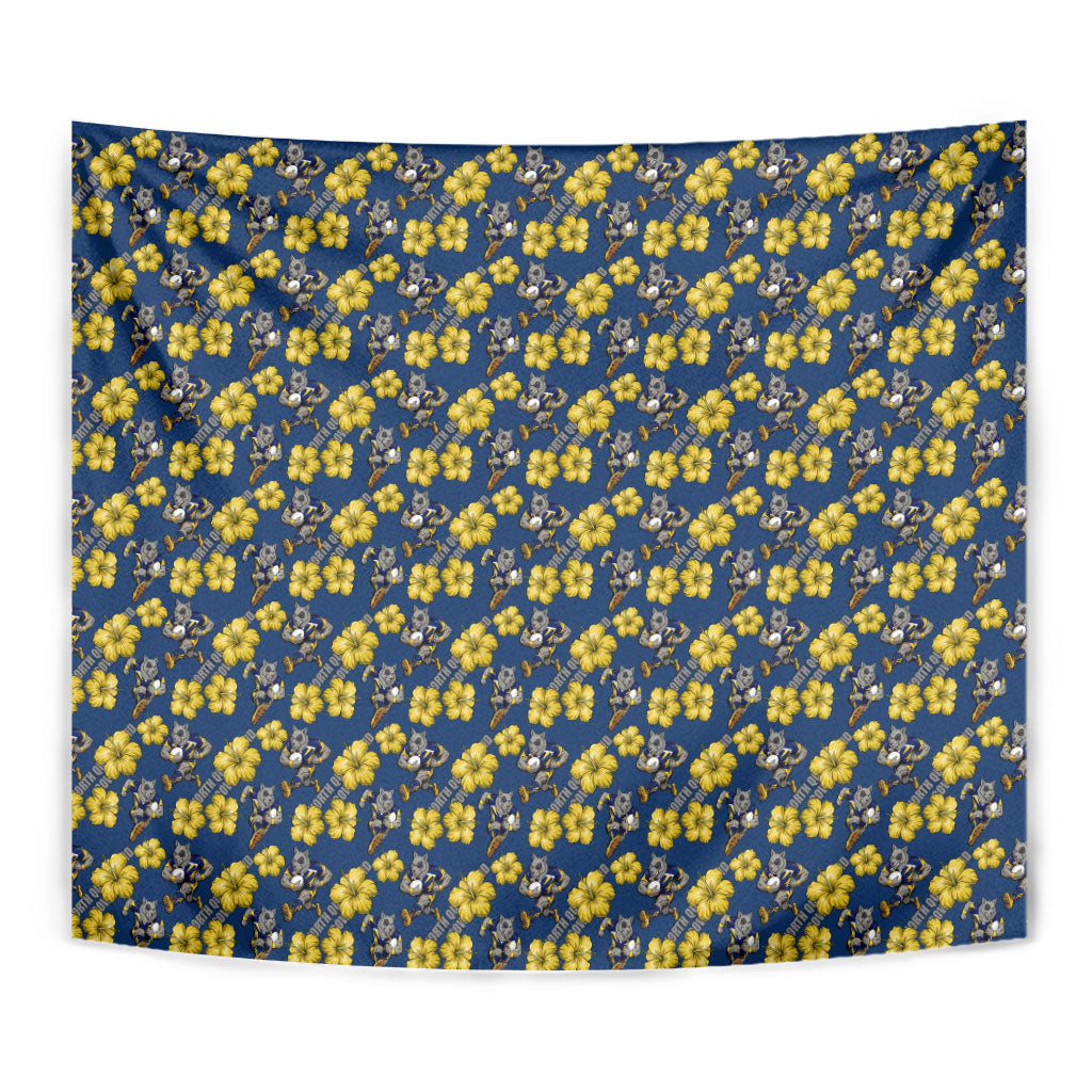 North Queensland Cowboys Tapestry Tropical Hibiscus Floral Seamless Rugby Mascot