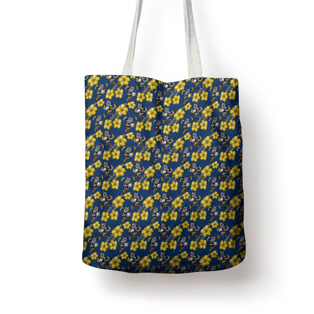 North Queensland Cowboys Tote Bag Tropical Hibiscus Floral Seamless Rugby Mascot