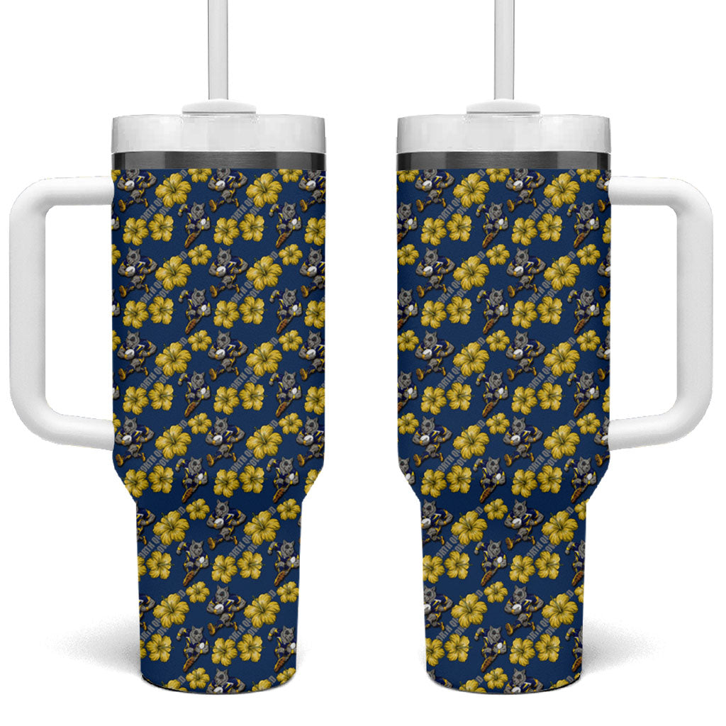 North Queensland Cowboys Tumbler With Handle Tropical Hibiscus Floral Seamless Rugby Mascot