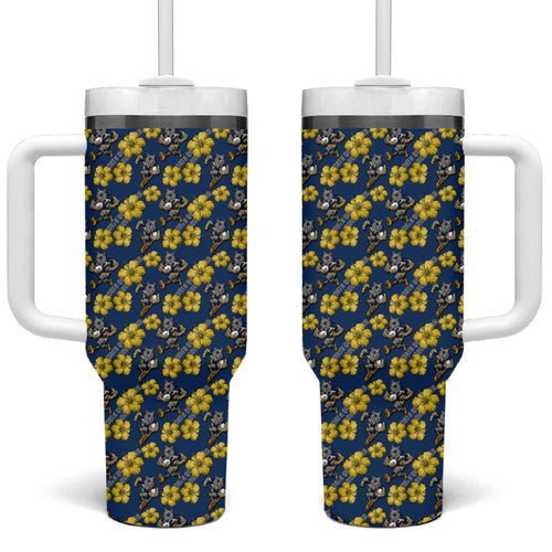 North Queensland Cowboys Tumbler With Handle Tropical Hibiscus Floral Seamless Rugby Mascot