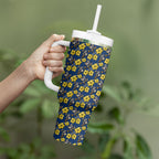 North Queensland Cowboys Tumbler With Handle Tropical Hibiscus Floral Seamless Rugby Mascot