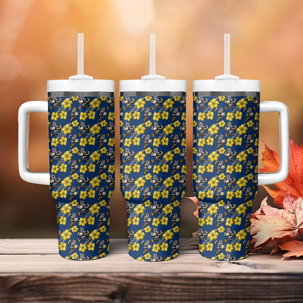 North Queensland Cowboys Tumbler With Handle Tropical Hibiscus Floral Seamless Rugby Mascot