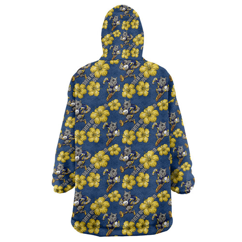 North Queensland Cowboys Wearable Blanket Hoodie Tropical Hibiscus Floral Seamless Rugby Mascot