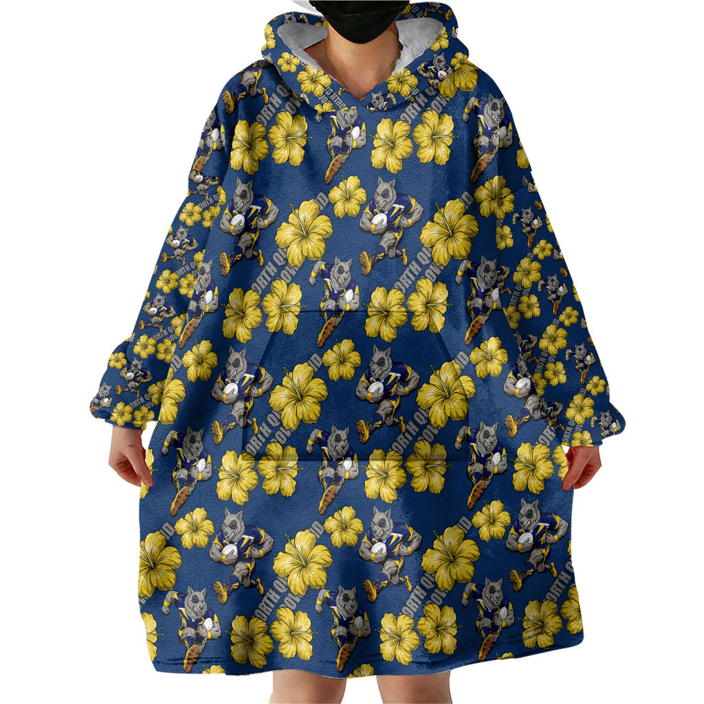 North Queensland Cowboys Wearable Blanket Hoodie Tropical Hibiscus Floral Seamless Rugby Mascot