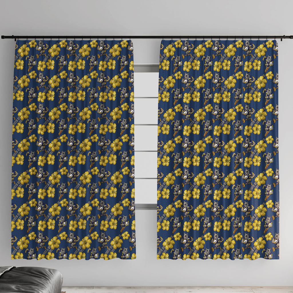 North Queensland Cowboys Window Curtain Tropical Hibiscus Floral Seamless Rugby Mascot