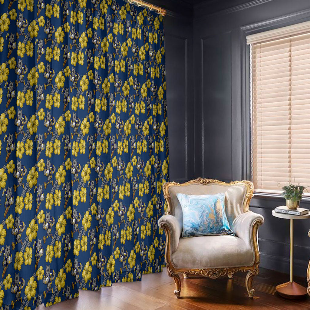North Queensland Cowboys Window Curtain Tropical Hibiscus Floral Seamless Rugby Mascot