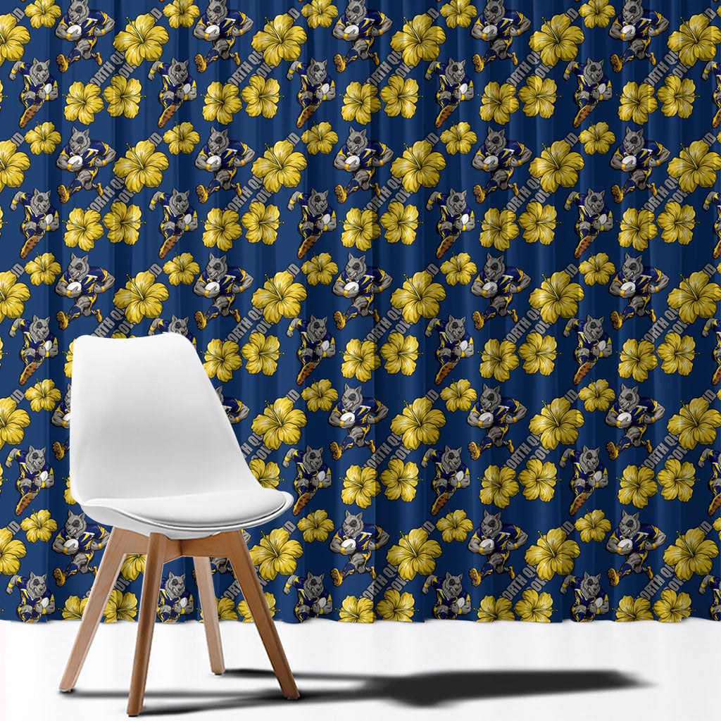 North Queensland Cowboys Window Curtain Tropical Hibiscus Floral Seamless Rugby Mascot