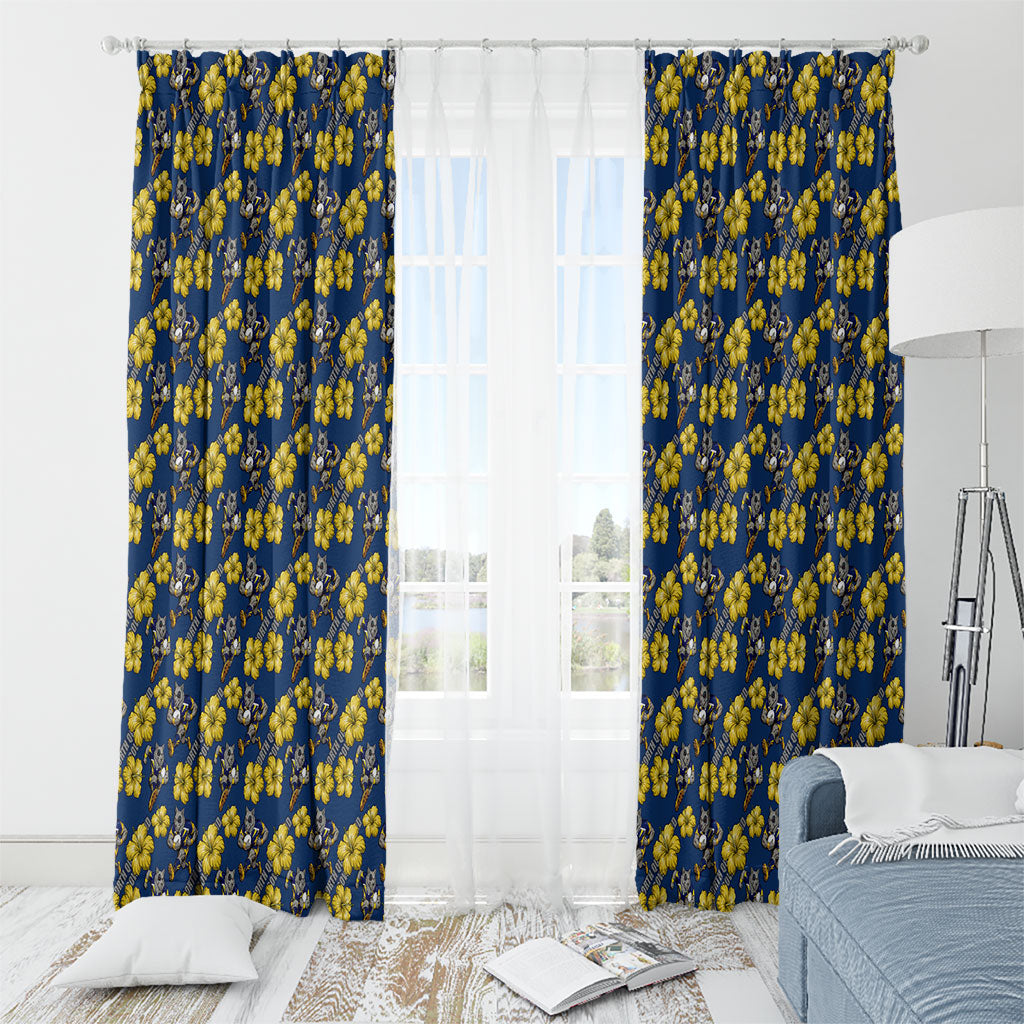North Queensland Cowboys Window Curtain Tropical Hibiscus Floral Seamless Rugby Mascot