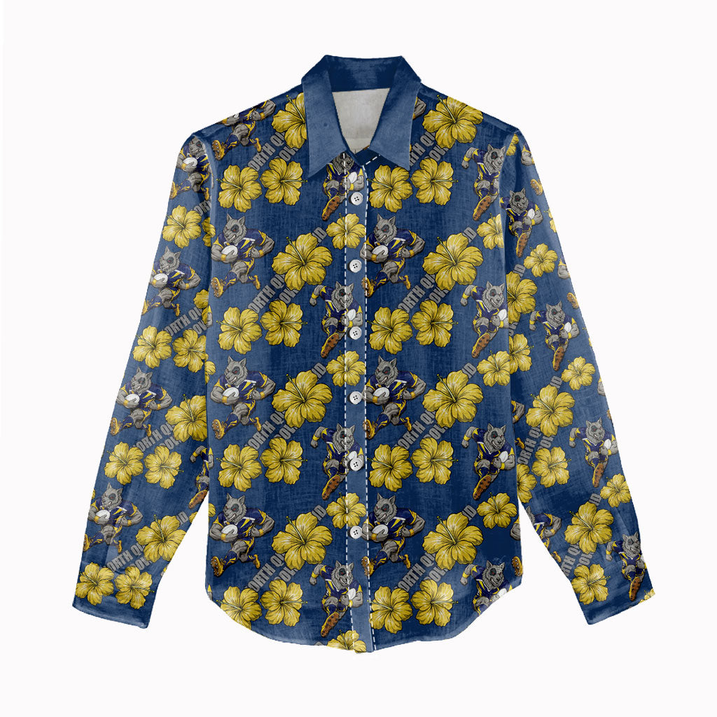 North Queensland Cowboys Women Casual Shirt Tropical Hibiscus Floral Seamless Rugby Mascot