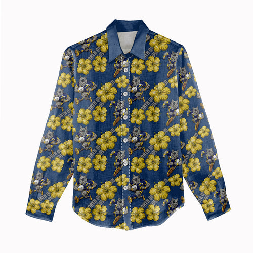 North Queensland Cowboys Women Casual Shirt Tropical Hibiscus Floral Seamless Rugby Mascot