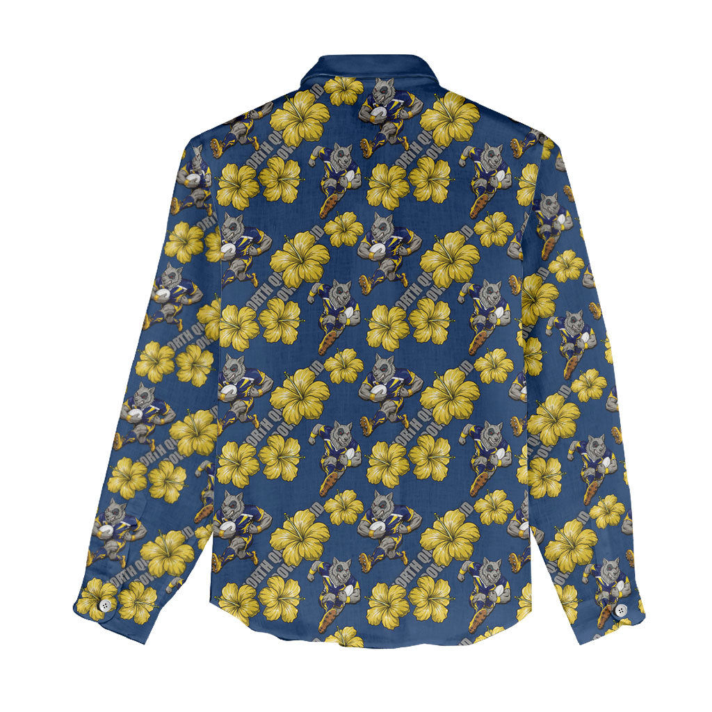 North Queensland Cowboys Women Casual Shirt Tropical Hibiscus Floral Seamless Rugby Mascot