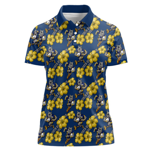North Queensland Cowboys Women Polo Shirt Tropical Hibiscus Floral Seamless Rugby Mascot