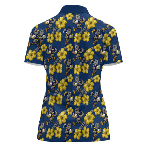 North Queensland Cowboys Women Polo Shirt Tropical Hibiscus Floral Seamless Rugby Mascot
