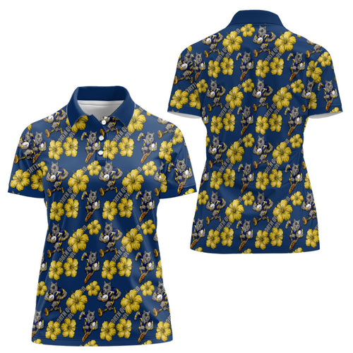 North Queensland Cowboys Women Polo Shirt Tropical Hibiscus Floral Seamless Rugby Mascot