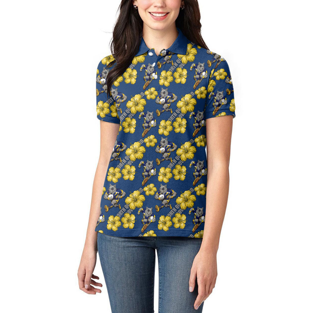 North Queensland Cowboys Women Polo Shirt Tropical Hibiscus Floral Seamless Rugby Mascot