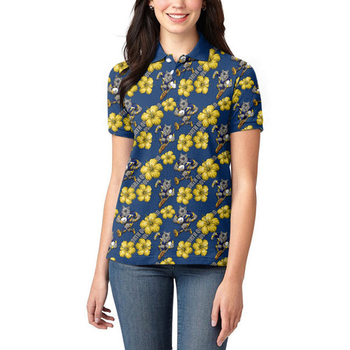 North Queensland Cowboys Women Polo Shirt Tropical Hibiscus Floral Seamless Rugby Mascot
