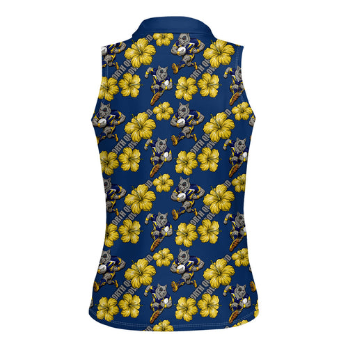 North Queensland Cowboys Women Sleeveless Polo Shirt Tropical Hibiscus Floral Seamless Rugby Mascot