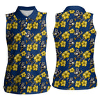 North Queensland Cowboys Women Sleeveless Polo Shirt Tropical Hibiscus Floral Seamless Rugby Mascot