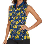 North Queensland Cowboys Women Sleeveless Polo Shirt Tropical Hibiscus Floral Seamless Rugby Mascot