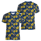 North Queensland Cowboys Women V-Neck T-Shirt Tropical Hibiscus Floral Seamless Rugby Mascot
