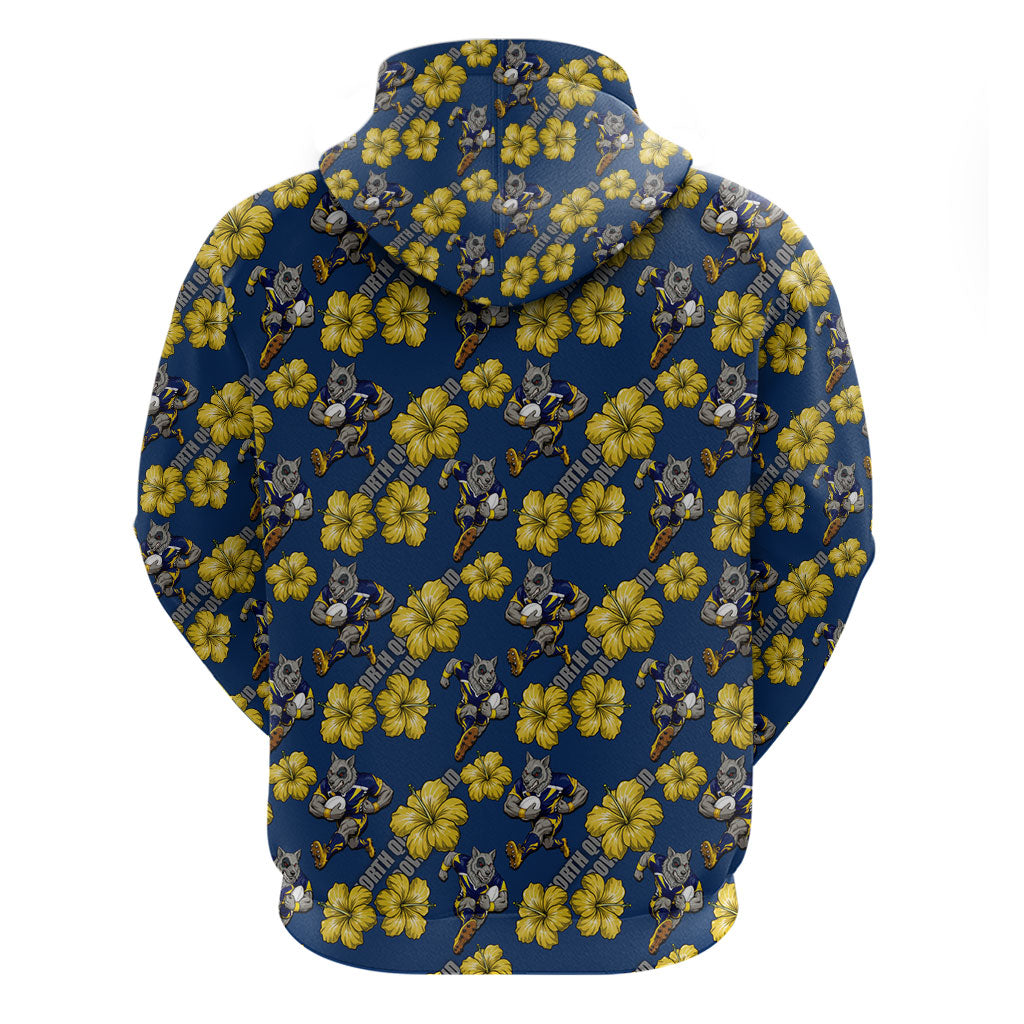 North Queensland Cowboys Zip Hoodie Tropical Hibiscus Floral Seamless Rugby Mascot