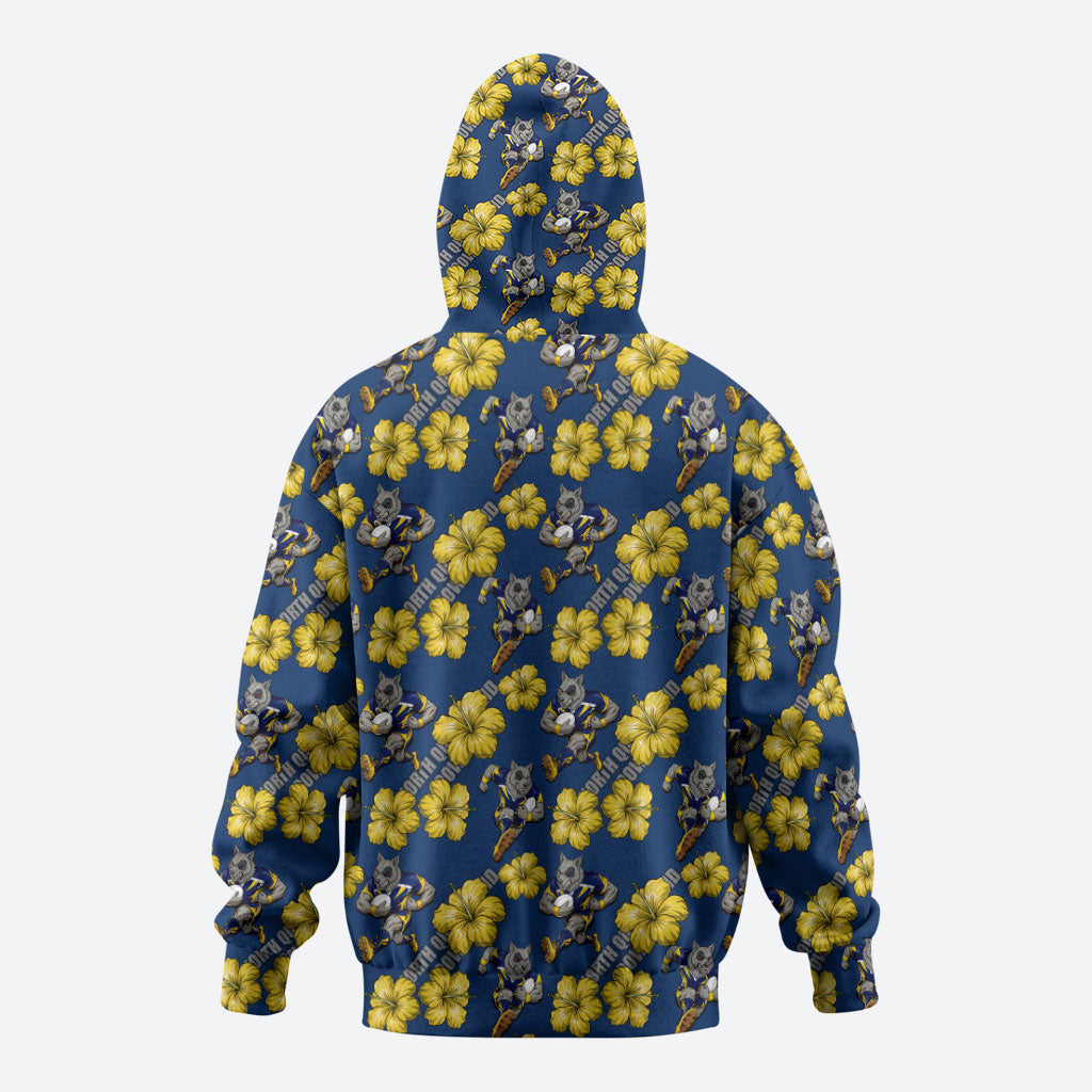 North Queensland Cowboys Zip Hoodie Tropical Hibiscus Floral Seamless Rugby Mascot