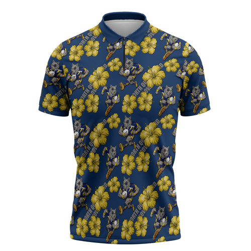 North Queensland Cowboys Zipper Polo Shirt Tropical Hibiscus Floral Seamless Rugby Mascot