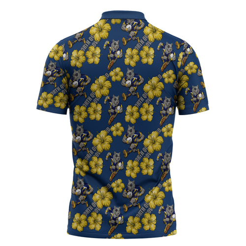 North Queensland Cowboys Zipper Polo Shirt Tropical Hibiscus Floral Seamless Rugby Mascot