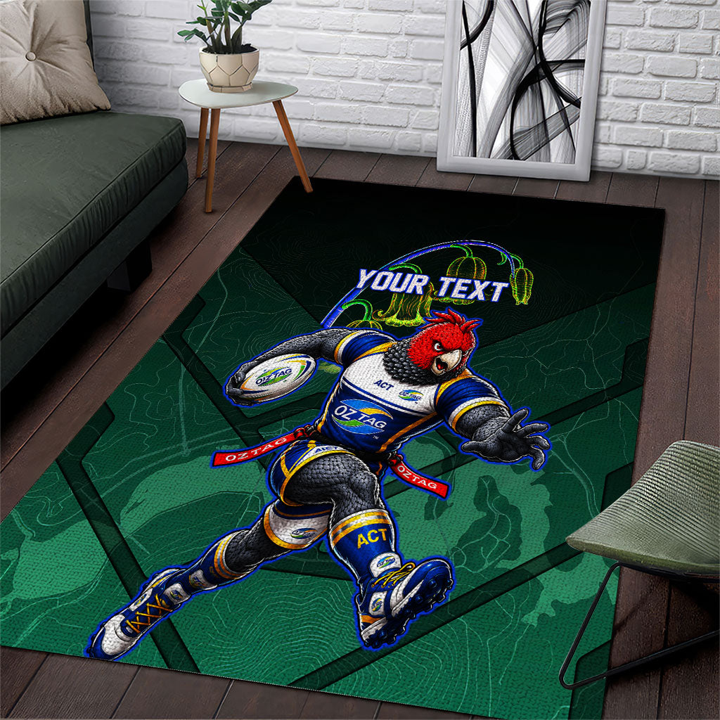 Personalized ACT Oztag Area Rug Australian Capital Territory Gang-gang Cockatoo Mascot Floral