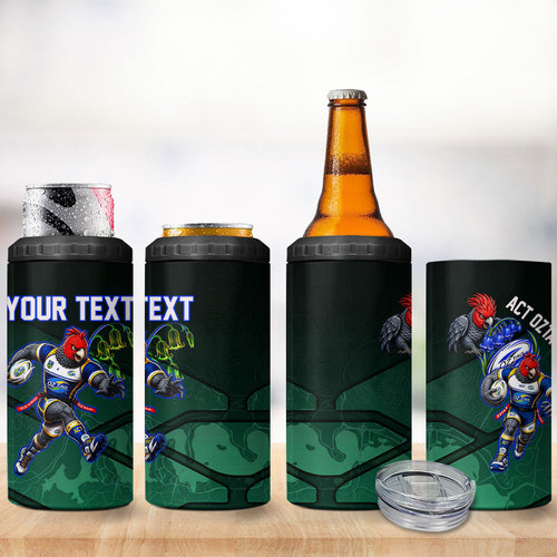 Personalized ACT Oztag 4 in 1 Can Cooler Tumbler Australian Capital Territory Gang-gang Cockatoo Mascot Floral