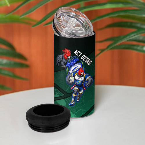Personalized ACT Oztag 4 in 1 Can Cooler Tumbler Australian Capital Territory Gang-gang Cockatoo Mascot Floral