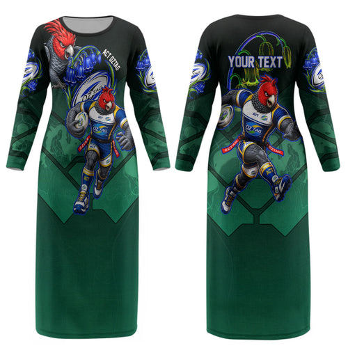 Personalized ACT Oztag Couples Matching Long Sleeve Bodycon Dress and Long Sleeve Button Shirt Australian Capital Territory Gang-gang Cockatoo Mascot Floral