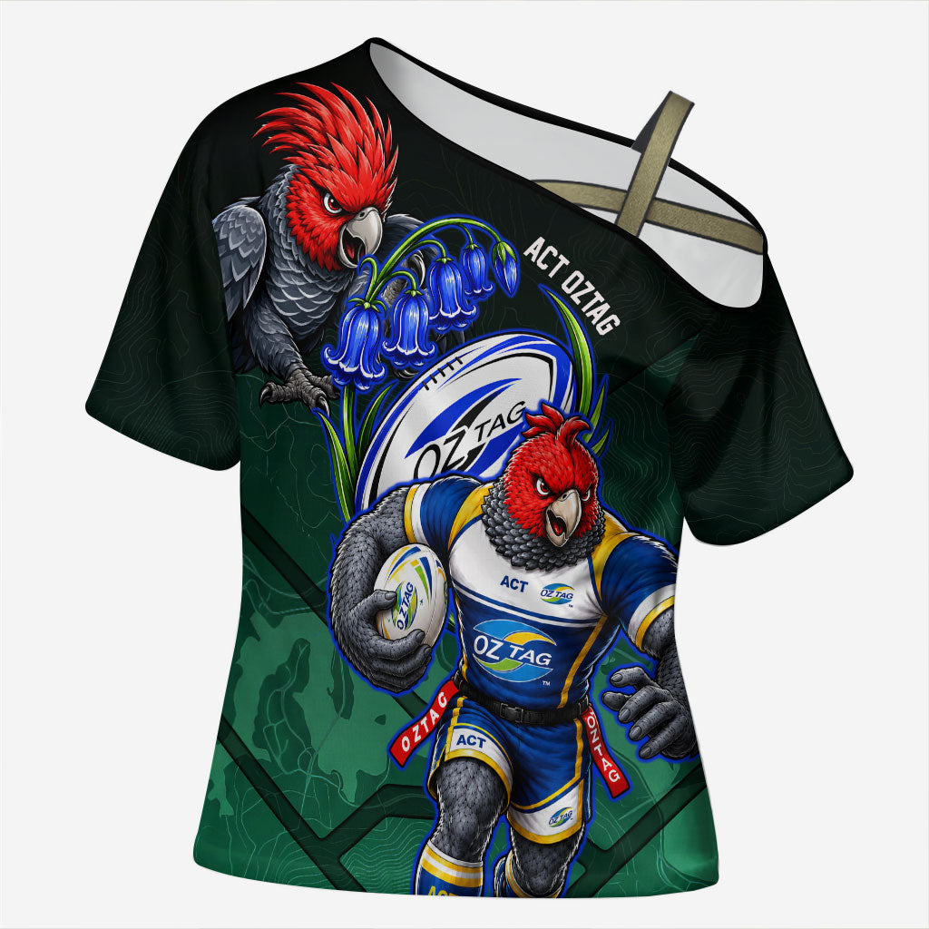 Personalized ACT Oztag Cross Shoulder Shirt Australian Capital Territory Gang-gang Cockatoo Mascot Floral