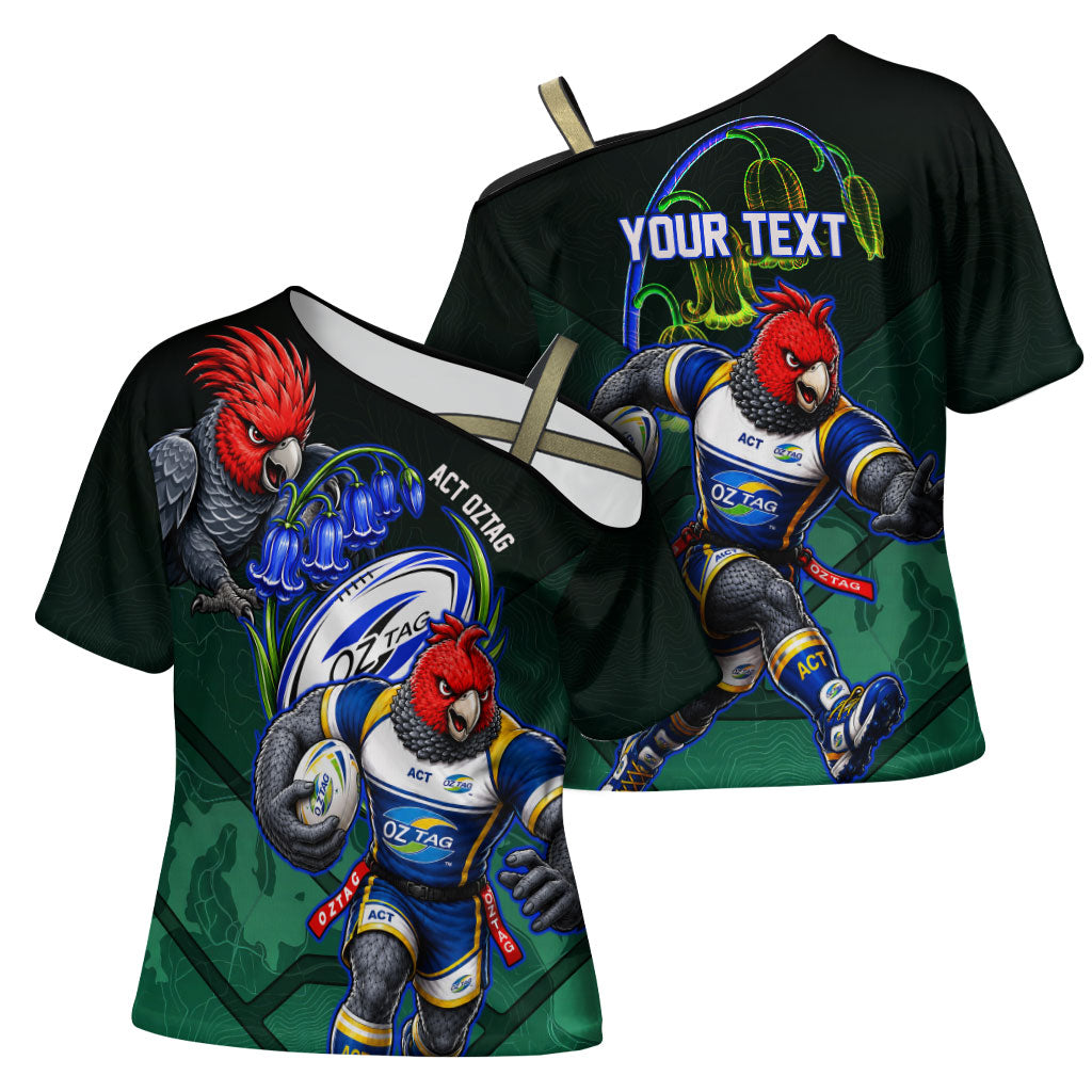 Personalized ACT Oztag Cross Shoulder Shirt Australian Capital Territory Gang-gang Cockatoo Mascot Floral