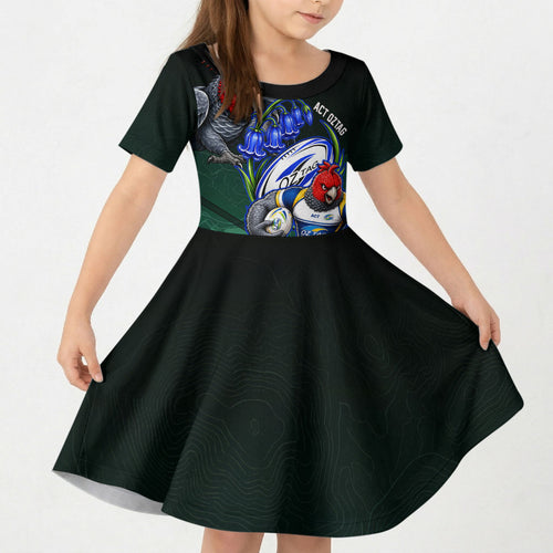 Personalized ACT Oztag Kid Short Sleeve Dress Australian Capital Territory Gang-gang Cockatoo Mascot Floral