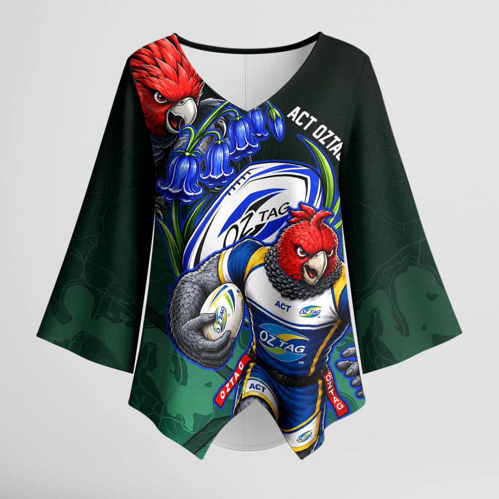 Personalized ACT Oztag Kimono Sleeve Blouse Australian Capital Territory Gang-gang Cockatoo Mascot Floral