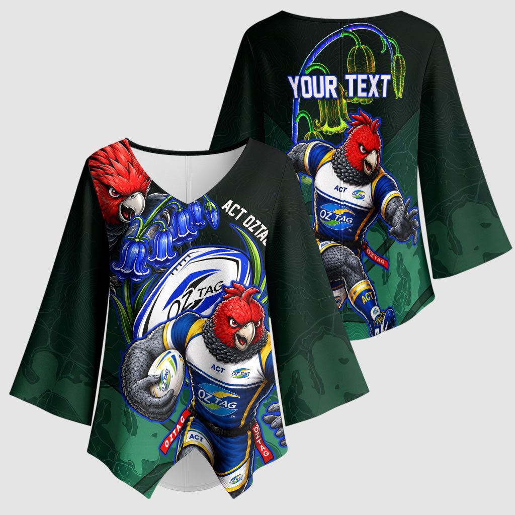 Personalized ACT Oztag Kimono Sleeve Blouse Australian Capital Territory Gang-gang Cockatoo Mascot Floral