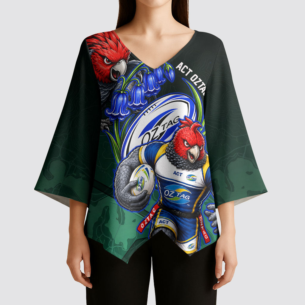 Personalized ACT Oztag Kimono Sleeve Blouse Australian Capital Territory Gang-gang Cockatoo Mascot Floral