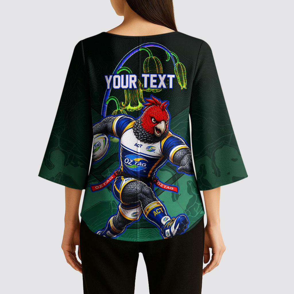 Personalized ACT Oztag Kimono Sleeve Blouse Australian Capital Territory Gang-gang Cockatoo Mascot Floral