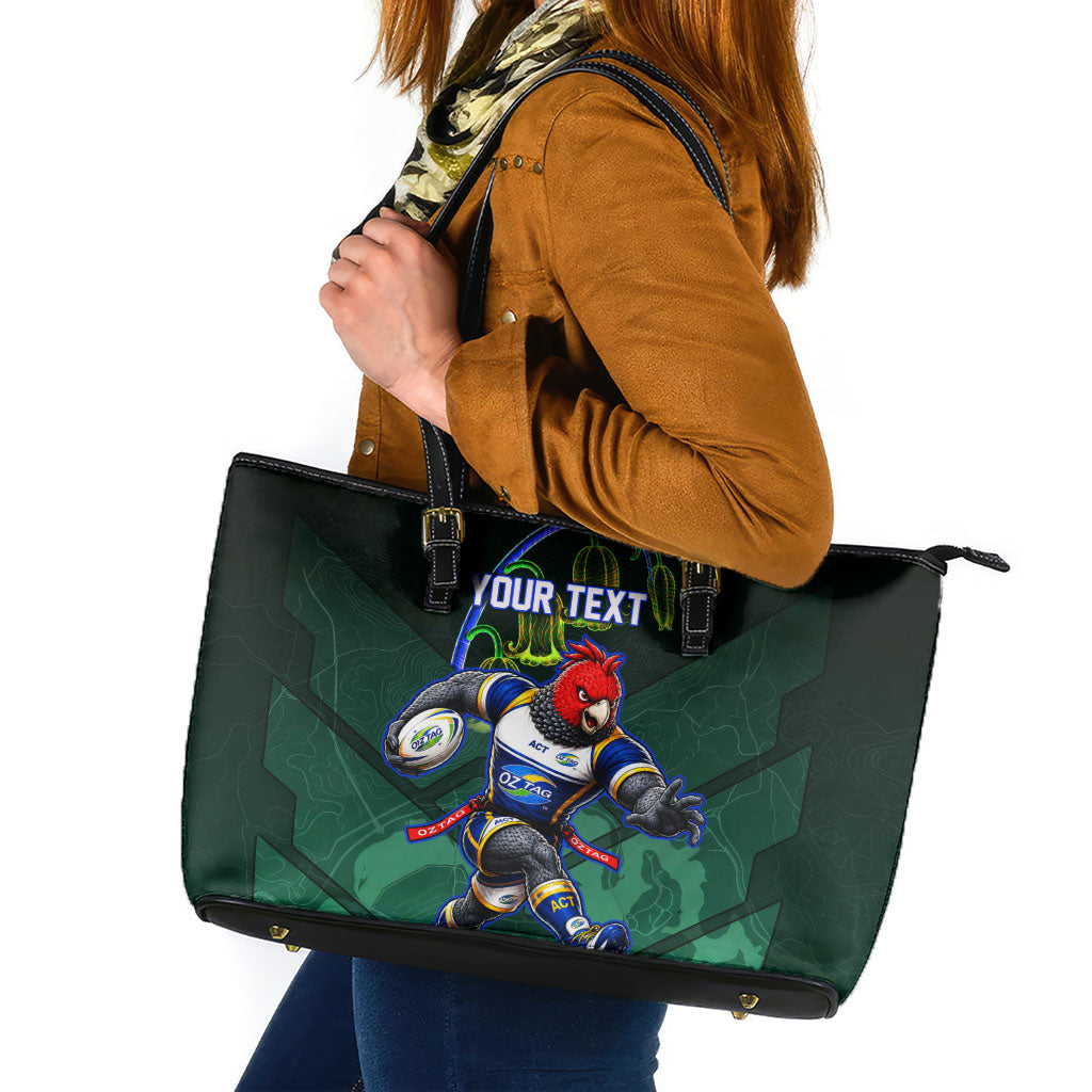 Personalized ACT Oztag Leather Tote Bag Australian Capital Territory Gang-gang Cockatoo Mascot Floral