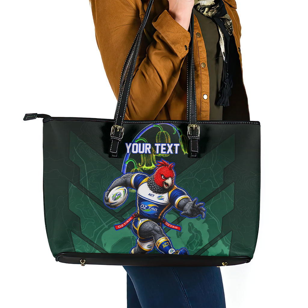Personalized ACT Oztag Leather Tote Bag Australian Capital Territory Gang-gang Cockatoo Mascot Floral